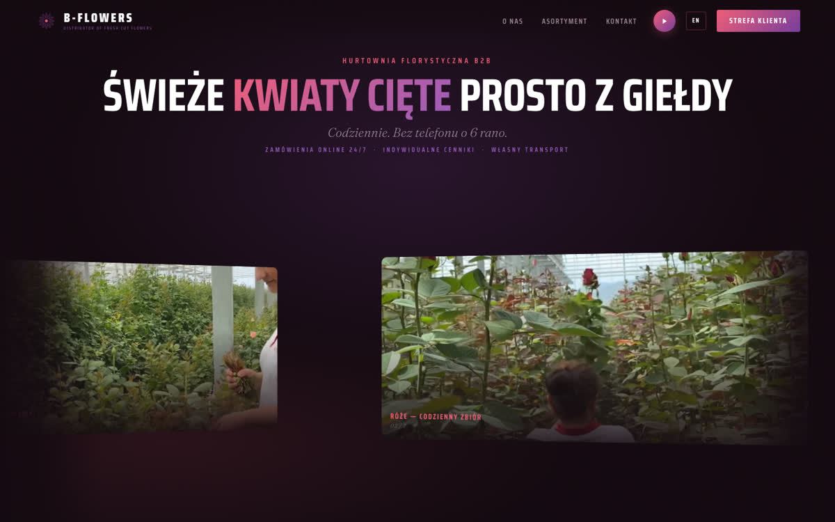 Bina Wholesale — landing hurtowni kwiatów B2B
